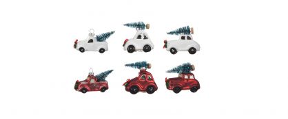 Vehicle with Tree Glass Christmas Bauble - Assorted