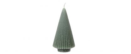 Christmas Tree Ribbed Green Candle - 12.5cm